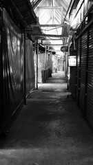 January-26-2020 : Bangkok, Thailand : All stores in Ko Kret (famous place in Bangkok) are closed and no even one tourist during Covid 19, black and white image