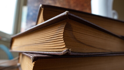 sharp edge of Stack of old books