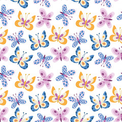 Seamless pattern from simple butterflies. Vector background.