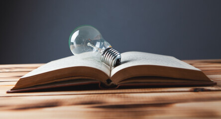 knowledge and wisdom, light bulb on the book