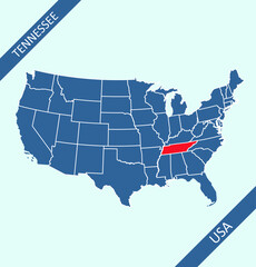 Tennessee highlighted on USA map