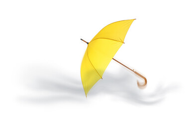 Open umbrella blown by wind gust on white background