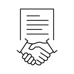 Business contract linear icon. Handshake teamwork line concept. Vector isolated on white. - obrazy, fototapety, plakaty