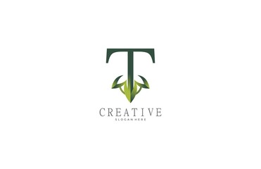 lettering green floral modern logotype letter T