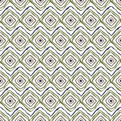Vector Diamond Outlines in Blue Green Brown with ZigZags on White Background Seamless Repeat Pattern. Background for textiles, cards, manufacturing, wallpapers, print, gift wrap and scrapbooking.