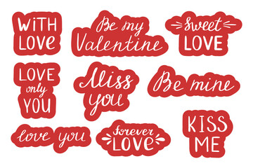 Lettering about love. Hand drawn romantic phrase for Valentines day. Modern brush calligraphy. For card, sticker, letter. Vector illustration isolated on white background