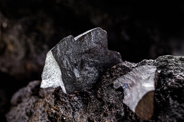 hematite on a rocky base. Brazilian magnetic metal, largest producer of hematite, export of metallic semi precious stones
