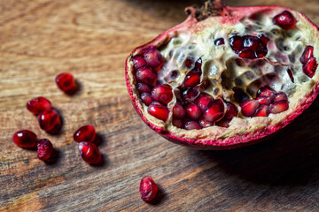 pomegranate on a wooden table