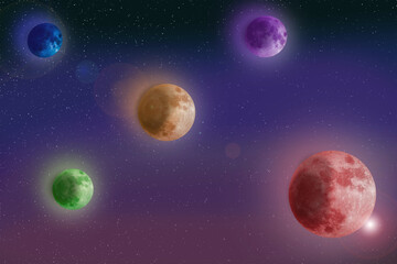 Obraz na płótnie Canvas A group of imaginary planets in the galaxy