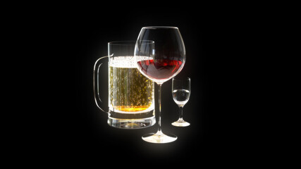 cg industry 3d illustration, alcohol rendered isolated on black