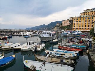 Fototapeta premium Buildings overlooking the sea in Liguria in the romantic village of Camogli