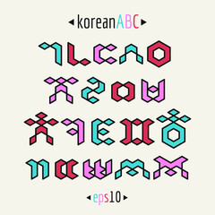 Korean alphabet set in abstract and geometric style.Vector and colored consonants