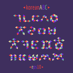 Korean alphabet set in abstract and geometric style.Vector and colored consonants