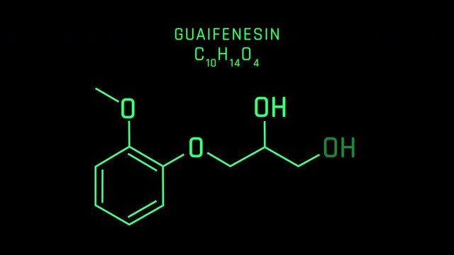 Guaifenesin Molecular Structure Symbol Neon Animation on black background