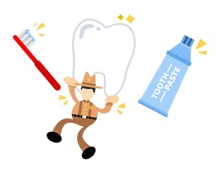 cowboy america and dental care cartoon doodle flat design style vector illustration