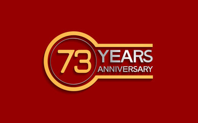 73 years anniversary golden and silver color with circle isolated on red background can be use for special moment, celebration, invitation and greeting card