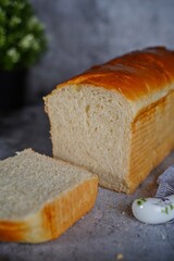 Fresh homemade white sandwich bread, selective focus