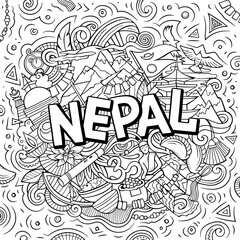 Nepal hand drawn cartoon doodles illustration.