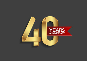 40 years anniversary simple design with golden color and red ribbon isolated on black background can be use for template, element, greeting card, invitation and special celebration event