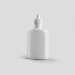 Mockup of a glossy plastic bottle with a pipette for drops, liquids, medicines, for advertising in a pharmacy, cosmetology.