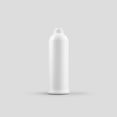 Mockup of white plastic bottle with flip top cap for cleaning agent, gel, soap, container isolated on background.