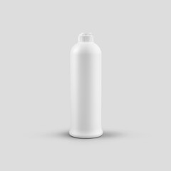 Mockup matte plastic bottle with flip top cap, packaging for gel, shampoo, lotion, isolated on background.