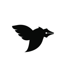 FLYING BIRD PEN LOGO VECTOR ICON DESIGN ILLUSTRATION