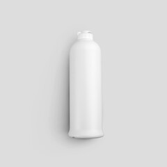 Mockup white plastic bottle with flip top cap, matte packaging for liquid powder, soap, detergent, for design presentation, logo.