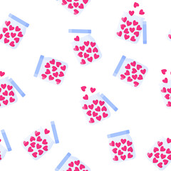 Seamless pattern of jar of sweets in the shape of a heart for the wedding or Valentine's Day.
