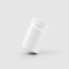 Mockup of a white glossy jar for advertising vitamin, pills, cream, cosmetics, plastic container for design presentation.