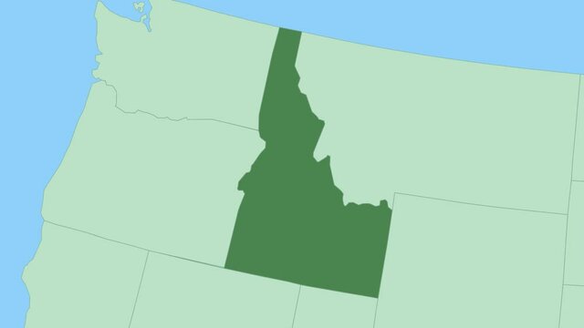 Map of Idaho with pin of country capital. Idaho Map with neighboring countries in green color.
