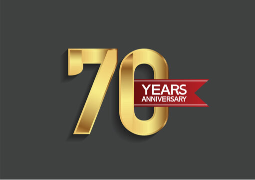 70 years anniversary simple design with golden color and red ribbon isolated on black background can be use for template, element, greeting card, invitation and special celebration event