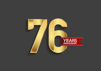 76 years anniversary simple design with golden color and red ribbon isolated on black background can be use for template, element, greeting card, invitation and special celebration event