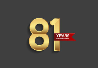 81 years anniversary simple design with golden color and red ribbon isolated on black background can be use for template, element, greeting card, invitation and special celebration event