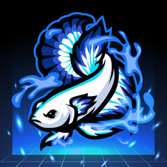 Blue rim Betta fish mascot. esport logo design  © REYYARTS