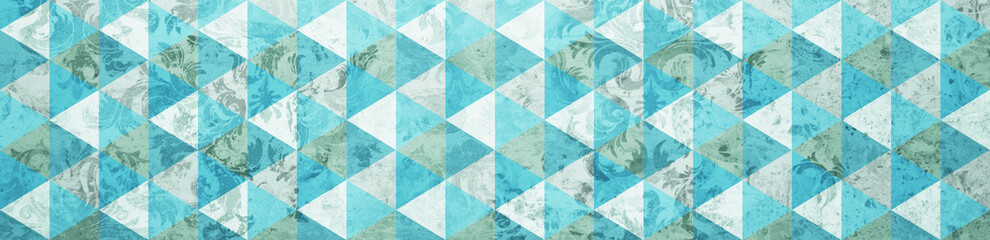 Old turquoise white vintage worn shabby patchwork motif tiles stone concrete cement wall wallpaper...