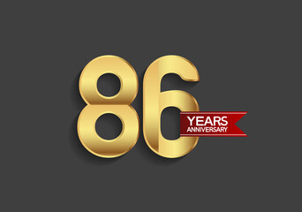 86 years anniversary simple design with golden color and red ribbon isolated on black background can be use for template, element, greeting card, invitation and special celebration event