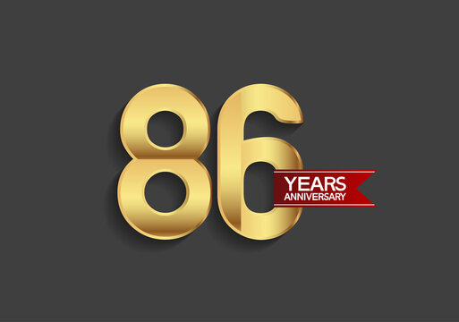 86 years anniversary simple design with golden color and red ribbon isolated on black background can be use for template, element, greeting card, invitation and special celebration event