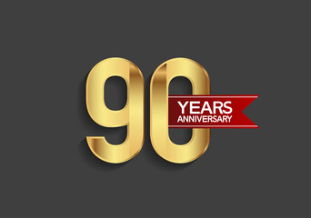 90 years anniversary simple design with golden color and red ribbon isolated on black background can be use for template, element, greeting card, invitation and special celebration event