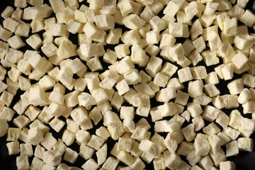 dried cube apple slices close up