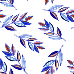 Fototapeta na wymiar Trendy pattern with colorful flowers and leaves, great design for any purposes.Floral seamless pattern. Fabric print texture.