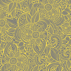 Abstract ornamental seamless pattern. Vector vintage yellow and grey background.
