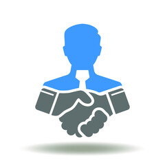 Handshake and businessman vector icon. Mediator finds a compromise solution to deal. Mediation symbol. - obrazy, fototapety, plakaty