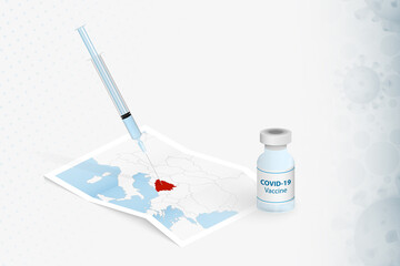 Bosnia and Herzegovina Vaccination, Injection with COVID-19 vaccine in Map of Bosnia and Herzegovina.