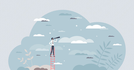 Leadership vision from company boss with future strategy tiny person concept