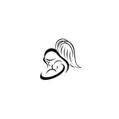 Mother with angel wing holds a small child in her arms. mama love baby kids, guardian mom