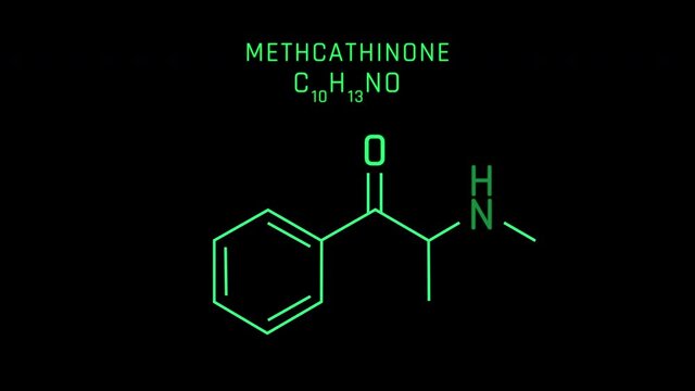 Methcathinone Molecular Structure Symbol Neon Animation on black background