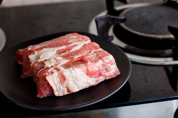 Closeup pile of raw pork bone
