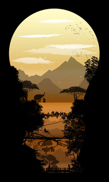 African Savanna silhouette art