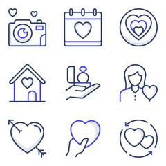 Pack of Valentines and Romance Flat Icons 